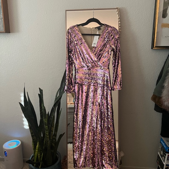 NWT French Connection Fiki midi wrap dress in all over pink sequin size 0 - Picture 7 of 10